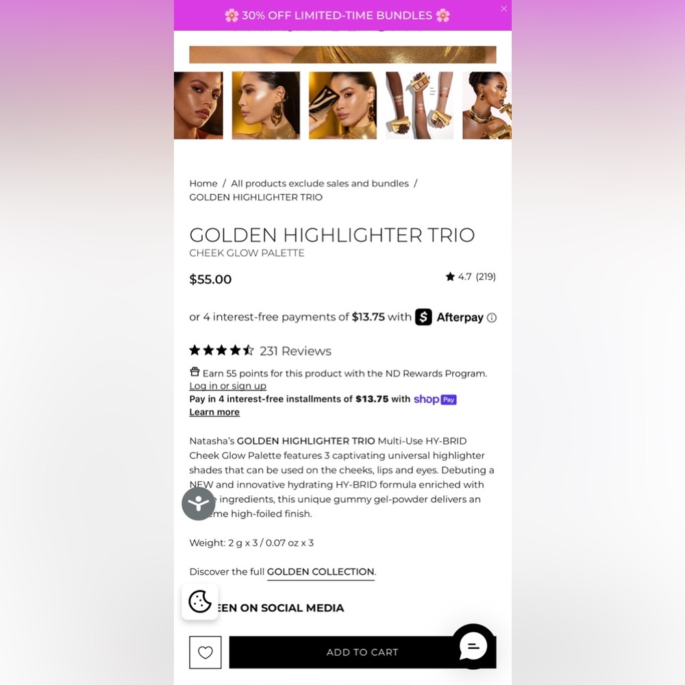 Natasha Denona NIB Golden Highlighter Trio Palette - Pearl/SunGlow/Bronze - Picture 7 of 7